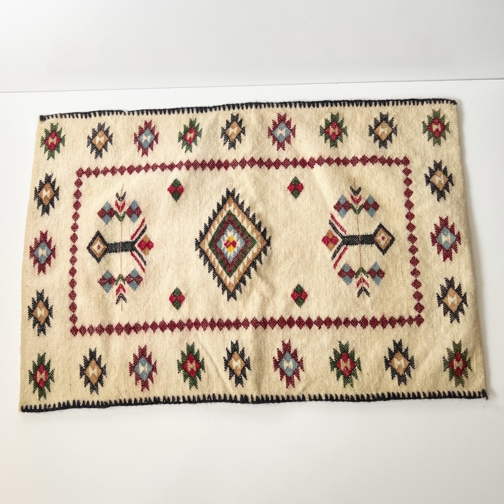 Vintage Handwoven Kilim Pillow Cover 17x24 Cream Wool Southwestern Tribal Boho